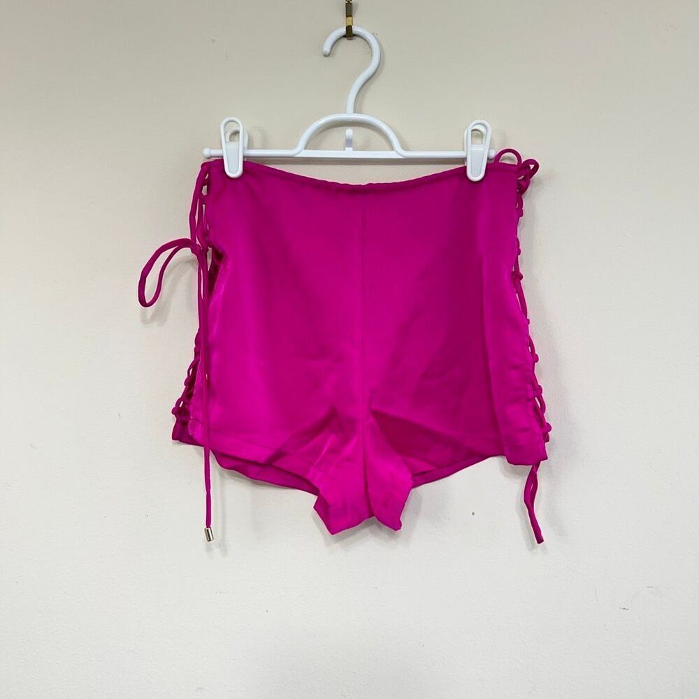 Hello Molly Womens Satin Lattice Side Fun Starts With You Shorts Pink XS